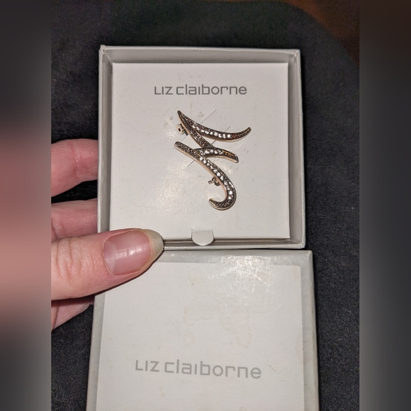 Liz Claiborne Silver Letter M Brooch with Rhinestones EUC Pin - Picture 3 of 7